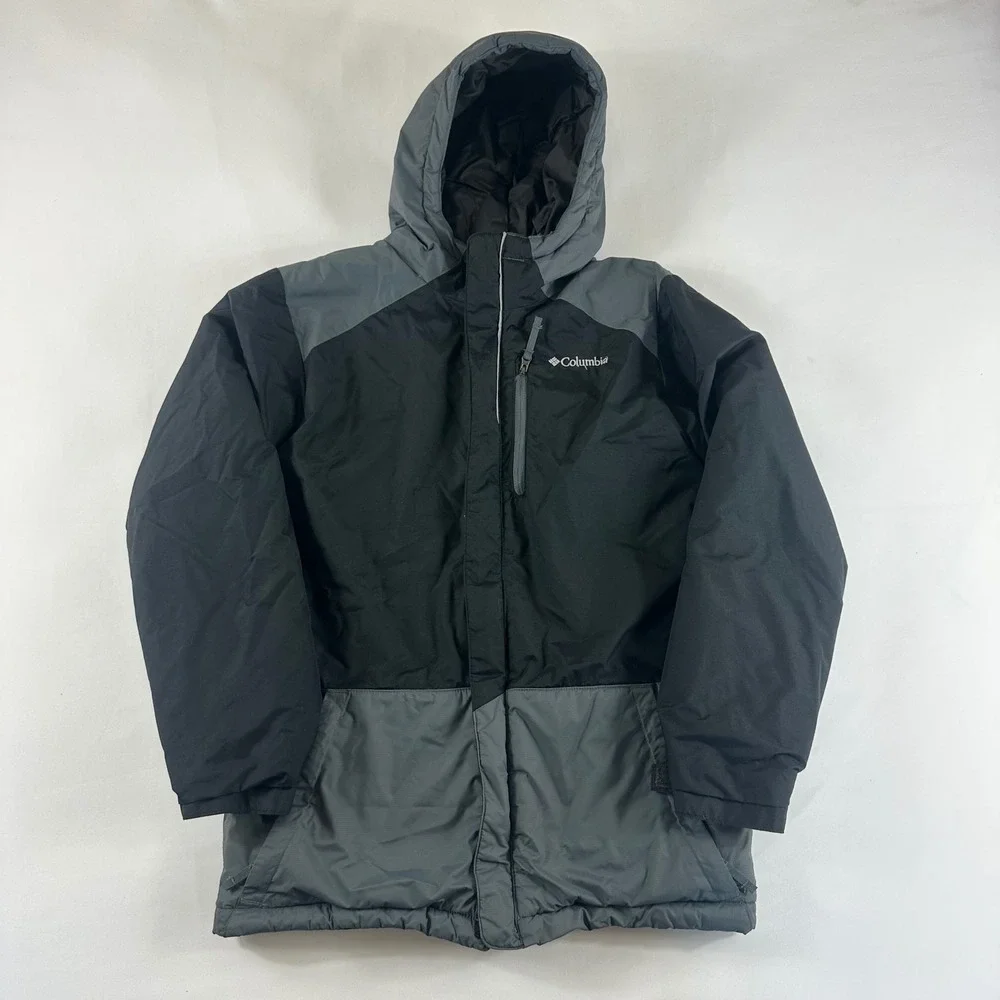 Columbia‎ Kids Large 14/16 Winter Jacket Hooded Black Gray Insulated
